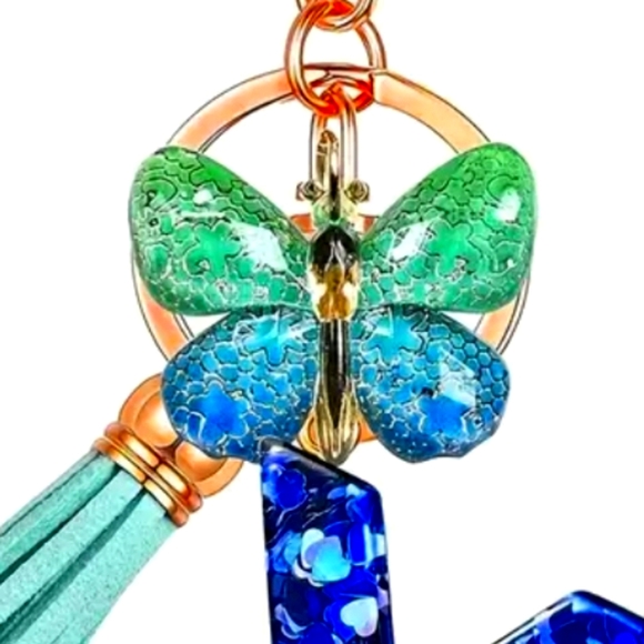 NEW! Resin Letter "L" Initial Keychain Purse Charm w/Butterfly & Tassel - Picture 4 of 7